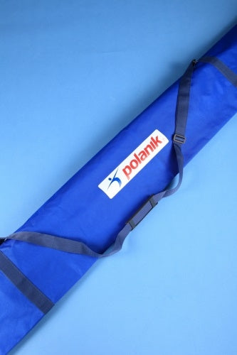 Blue bag for vaulting poles in a tough fabric.  With black carrying strao and 'Polanik' label.
