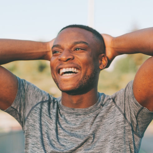 Athletic man on athletics track
