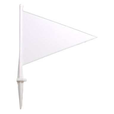 Small plastic pennant flags with integrated spike for sticking in the ground. In various colours