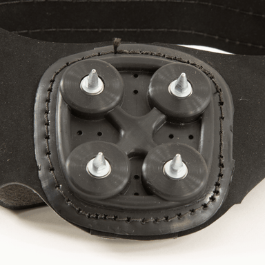 Set of spikes on a heel strap which fits over spikes to transform into high jump or javelin spikes