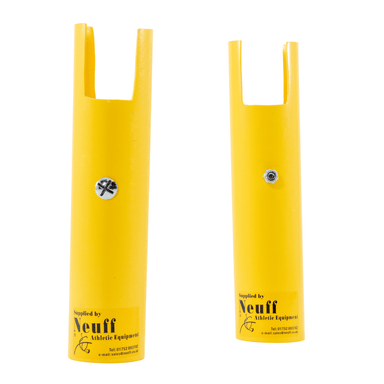 Pair of simple tube units to fit on the end of a standard vaulting pole for lifting pole vault cross-bars into place